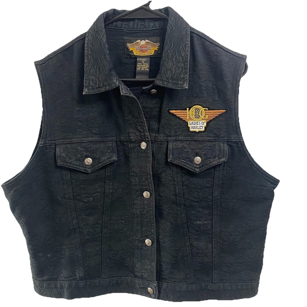 Harley Davidson Womens Black Denim Vest Ladies Of Harley Tacoma WA Biker Sz.XL